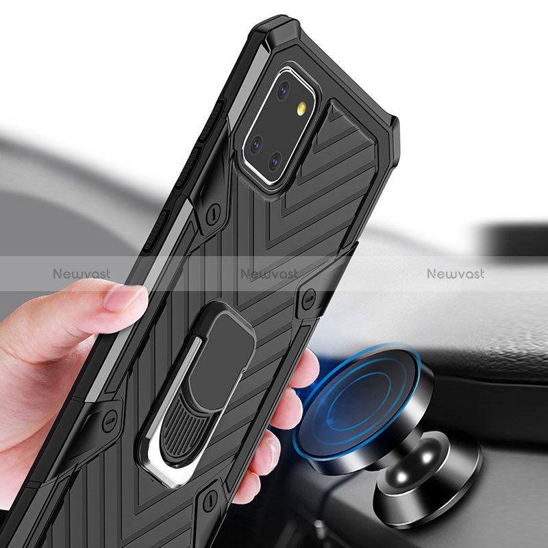 Silicone Matte Finish and Plastic Back Cover Case with Magnetic Finger Ring Stand YF1 for Samsung Galaxy A81