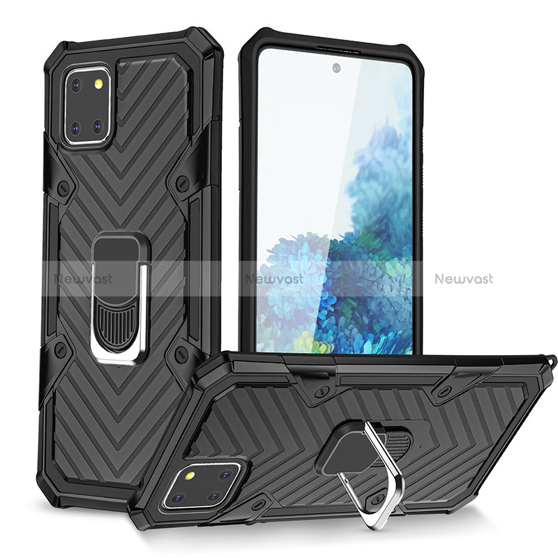 Silicone Matte Finish and Plastic Back Cover Case with Magnetic Finger Ring Stand YF1 for Samsung Galaxy A81