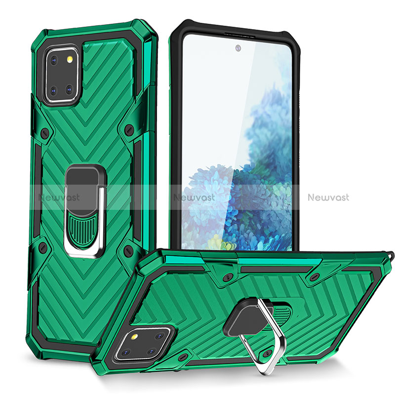Silicone Matte Finish and Plastic Back Cover Case with Magnetic Finger Ring Stand YF1 for Samsung Galaxy A81 Green
