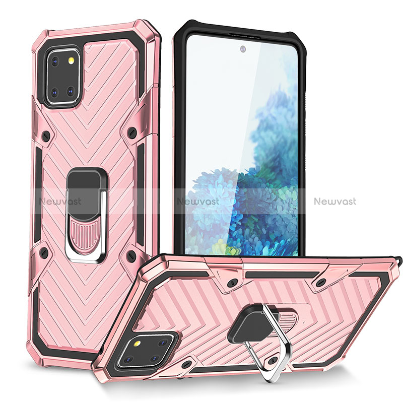 Silicone Matte Finish and Plastic Back Cover Case with Magnetic Finger Ring Stand YF1 for Samsung Galaxy A81 Rose Gold
