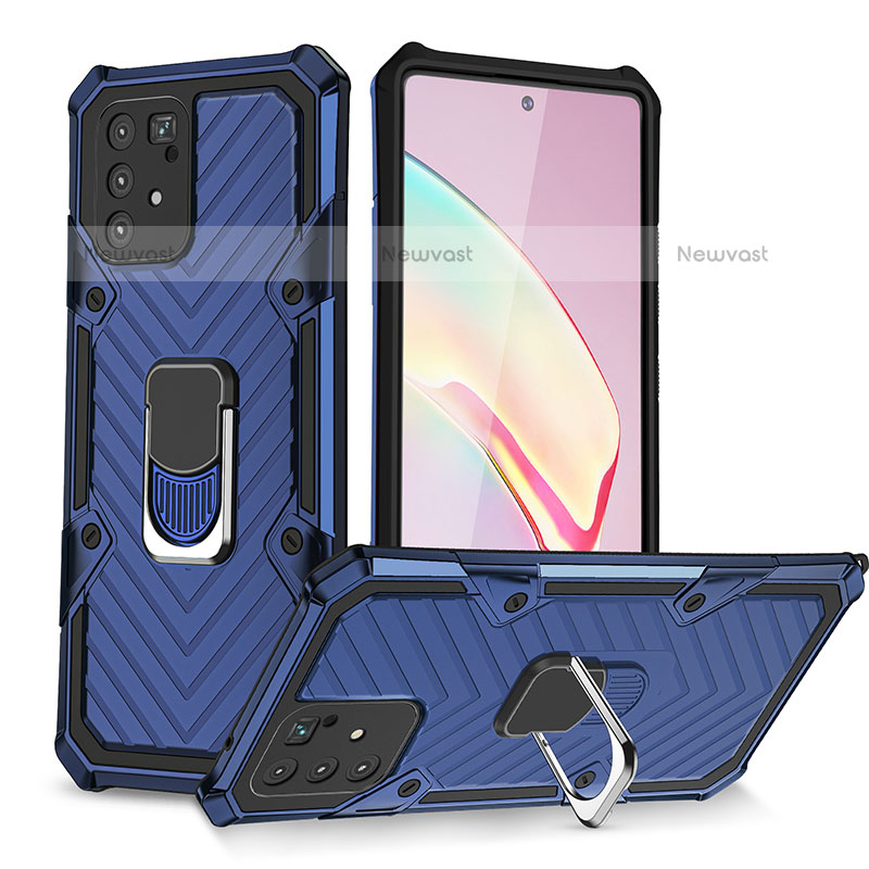Silicone Matte Finish and Plastic Back Cover Case with Magnetic Finger Ring Stand YF1 for Samsung Galaxy A91