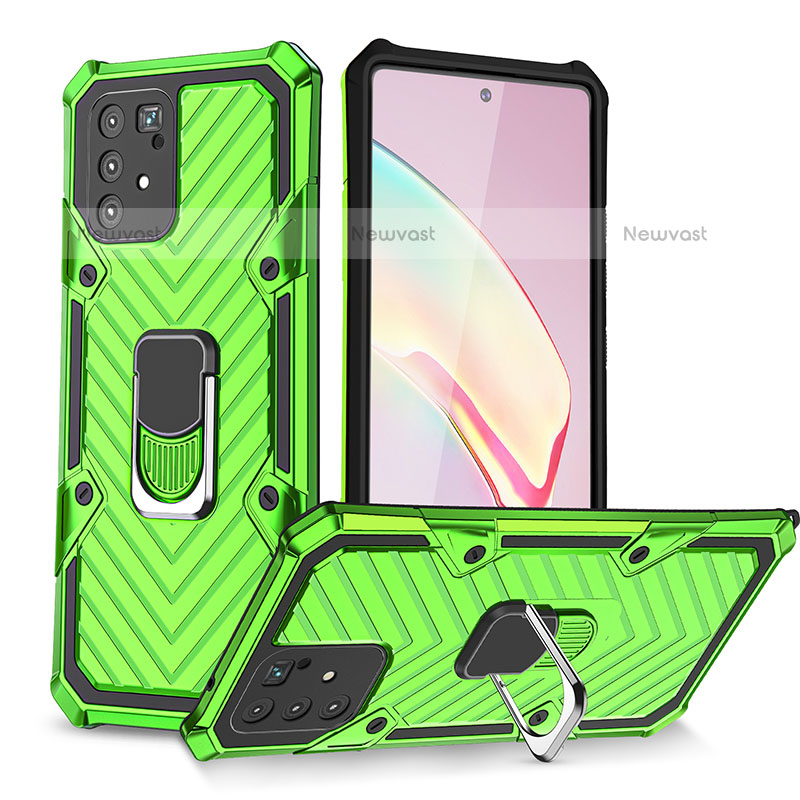 Silicone Matte Finish and Plastic Back Cover Case with Magnetic Finger Ring Stand YF1 for Samsung Galaxy A91