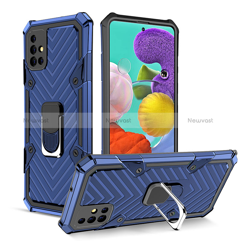 Silicone Matte Finish and Plastic Back Cover Case with Magnetic Finger Ring Stand YF1 for Samsung Galaxy M40S