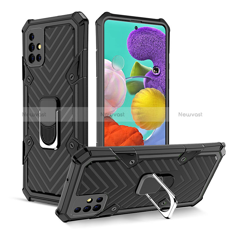 Silicone Matte Finish and Plastic Back Cover Case with Magnetic Finger Ring Stand YF1 for Samsung Galaxy M40S