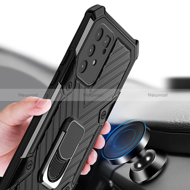 Silicone Matte Finish and Plastic Back Cover Case with Magnetic Finger Ring Stand YF1 for Samsung Galaxy M80S