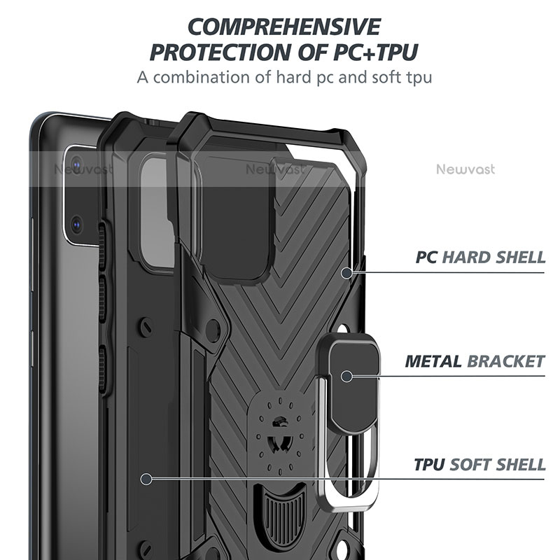 Silicone Matte Finish and Plastic Back Cover Case with Magnetic Finger Ring Stand YF1 for Samsung Galaxy Note 10 Lite