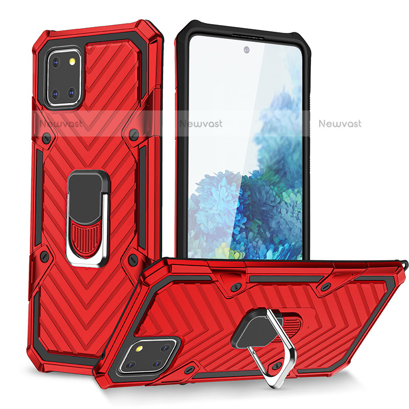 Silicone Matte Finish and Plastic Back Cover Case with Magnetic Finger Ring Stand YF1 for Samsung Galaxy Note 10 Lite