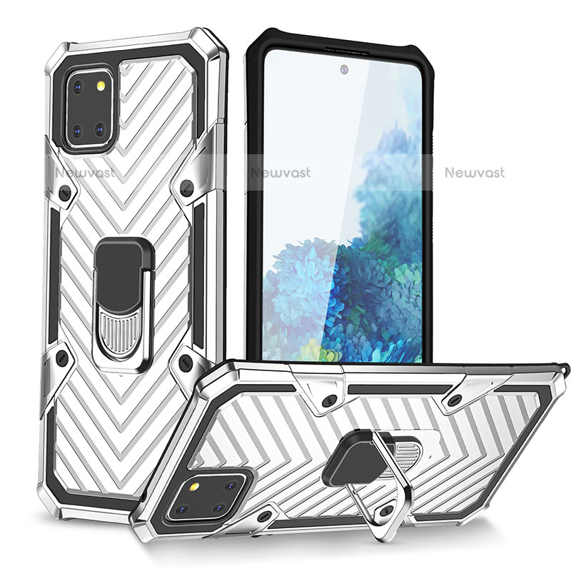 Silicone Matte Finish and Plastic Back Cover Case with Magnetic Finger Ring Stand YF1 for Samsung Galaxy Note 10 Lite