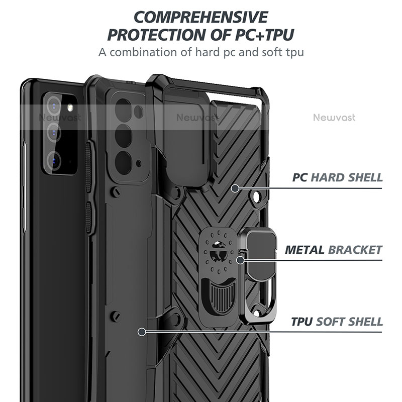 Silicone Matte Finish and Plastic Back Cover Case with Magnetic Finger Ring Stand YF1 for Samsung Galaxy Note 20 5G