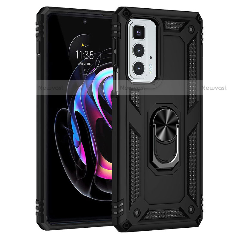 Silicone Matte Finish and Plastic Back Cover Case with Magnetic Finger Ring Stand Z01 for Motorola Moto Edge 20 Pro 5G