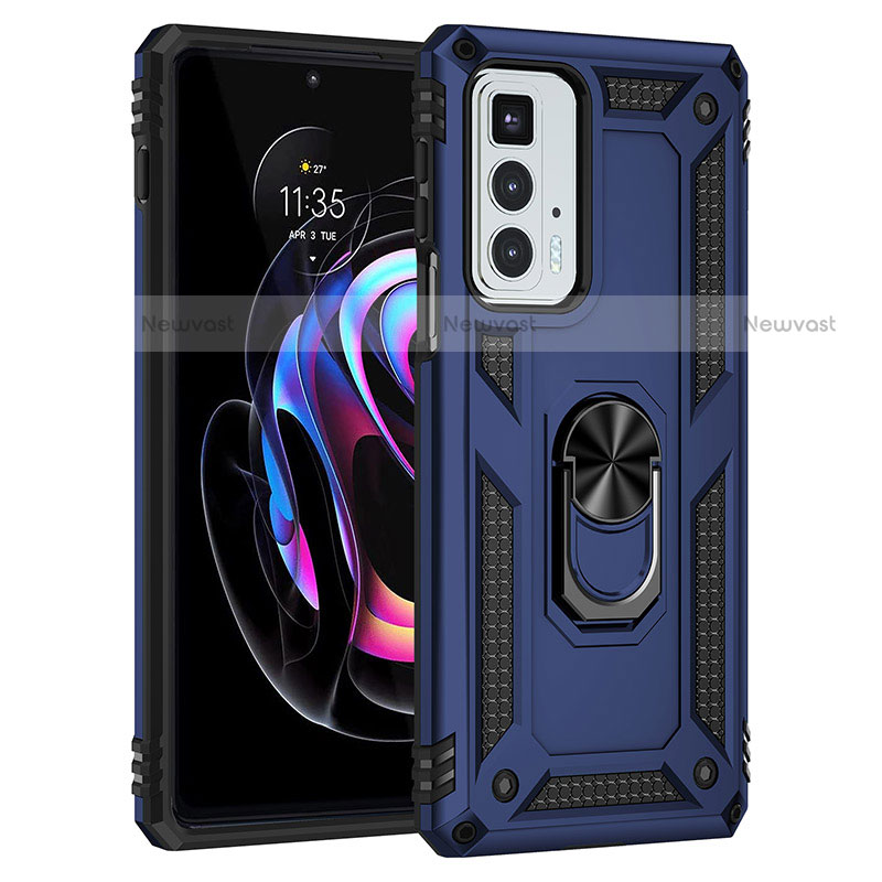 Silicone Matte Finish and Plastic Back Cover Case with Magnetic Finger Ring Stand Z01 for Motorola Moto Edge 20 Pro 5G