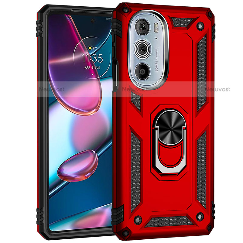 Silicone Matte Finish and Plastic Back Cover Case with Magnetic Finger Ring Stand Z01 for Motorola Moto Edge 30 Pro 5G