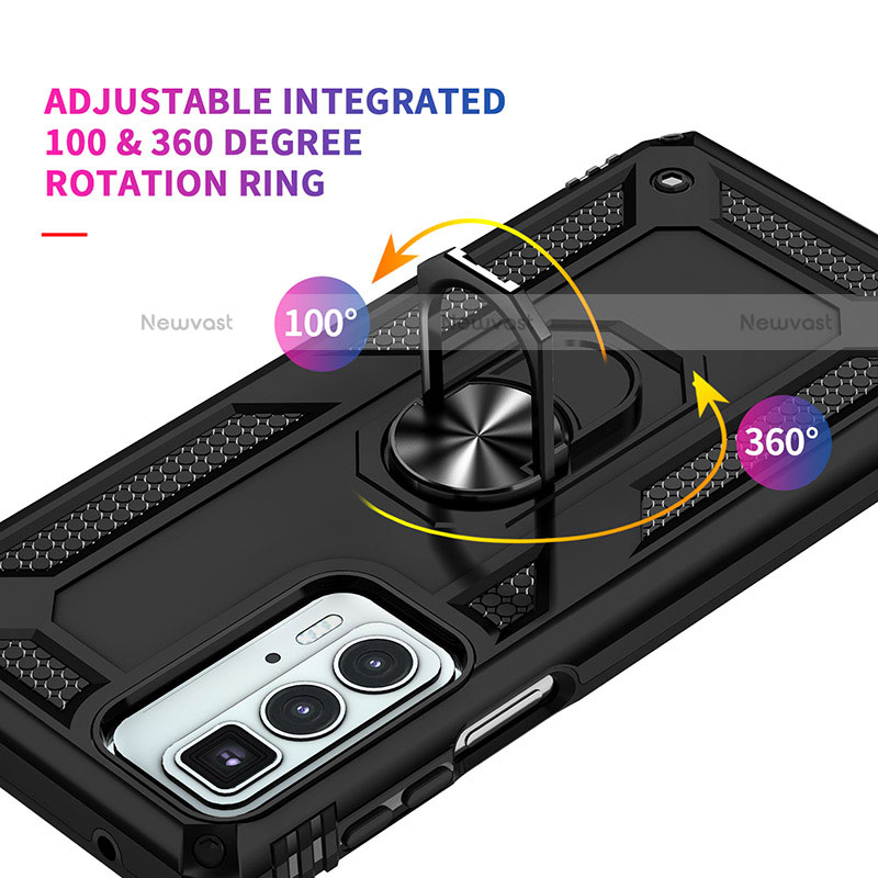 Silicone Matte Finish and Plastic Back Cover Case with Magnetic Finger Ring Stand Z01 for Motorola Moto Edge S Pro 5G