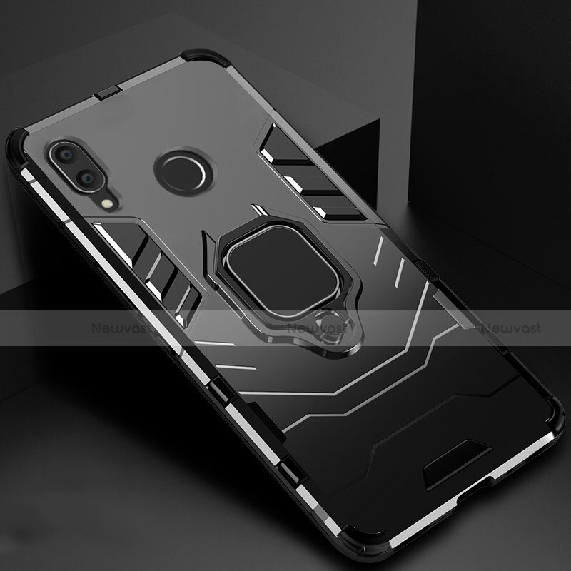 Silicone Matte Finish and Plastic Back Cover Case with Magnetic Finger Ring Stand Z01 for Xiaomi Redmi 7 Black