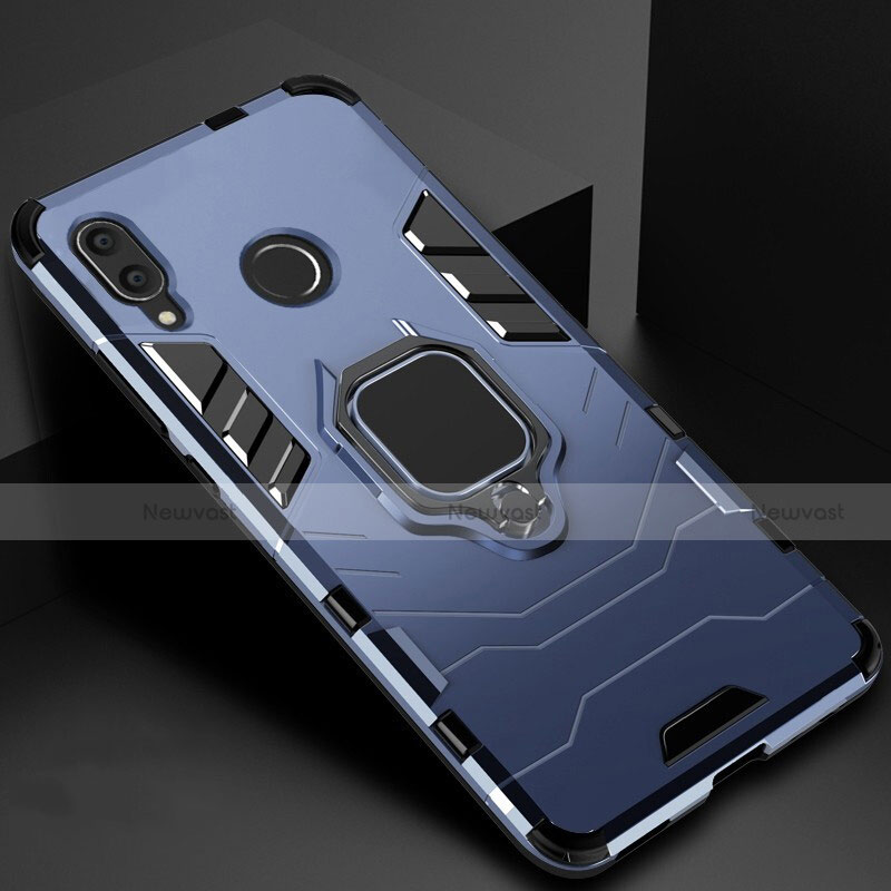 Silicone Matte Finish and Plastic Back Cover Case with Magnetic Finger Ring Stand Z01 for Xiaomi Redmi 7 Blue