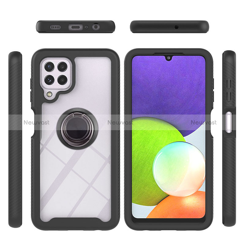 Silicone Matte Finish and Plastic Back Cover Case with Magnetic Finger Ring Stand ZJ1 for Samsung Galaxy A22 4G