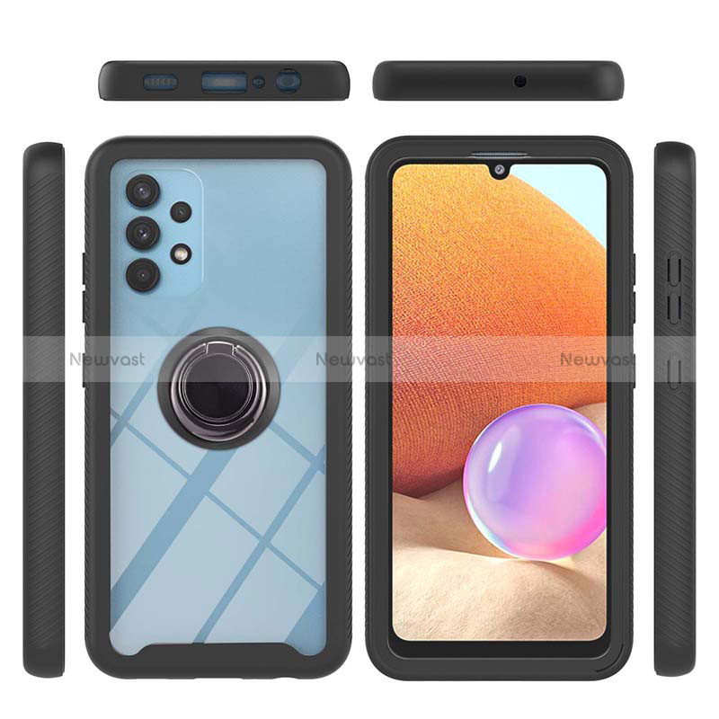 Silicone Matte Finish and Plastic Back Cover Case with Magnetic Finger Ring Stand ZJ1 for Samsung Galaxy A32 4G