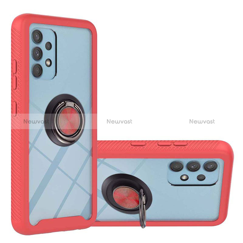Silicone Matte Finish and Plastic Back Cover Case with Magnetic Finger Ring Stand ZJ1 for Samsung Galaxy A32 5G