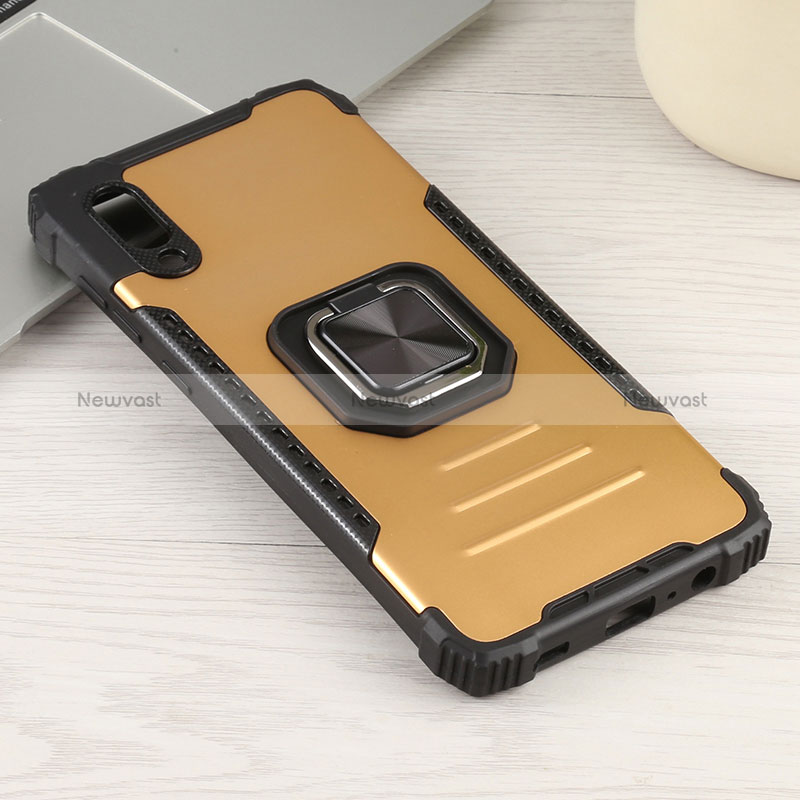 Silicone Matte Finish and Plastic Back Cover Case with Magnetic Finger Ring Stand ZJ1 for Samsung Galaxy M02