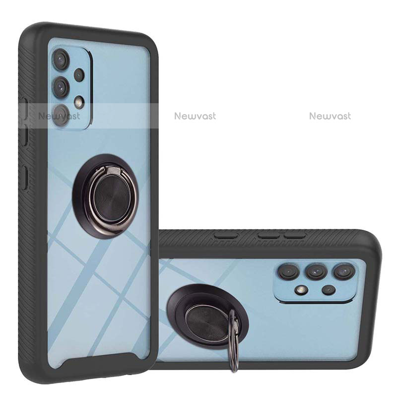 Silicone Matte Finish and Plastic Back Cover Case with Magnetic Finger Ring Stand ZJ1 for Samsung Galaxy M32 5G