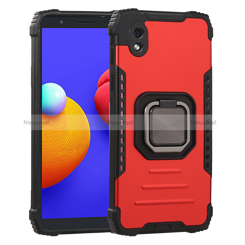Silicone Matte Finish and Plastic Back Cover Case with Magnetic Finger Ring Stand ZJ2 for Samsung Galaxy A01 Core