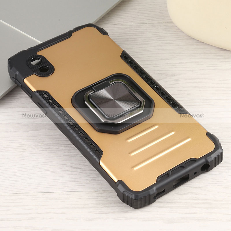 Silicone Matte Finish and Plastic Back Cover Case with Magnetic Finger Ring Stand ZJ2 for Samsung Galaxy A01 Core