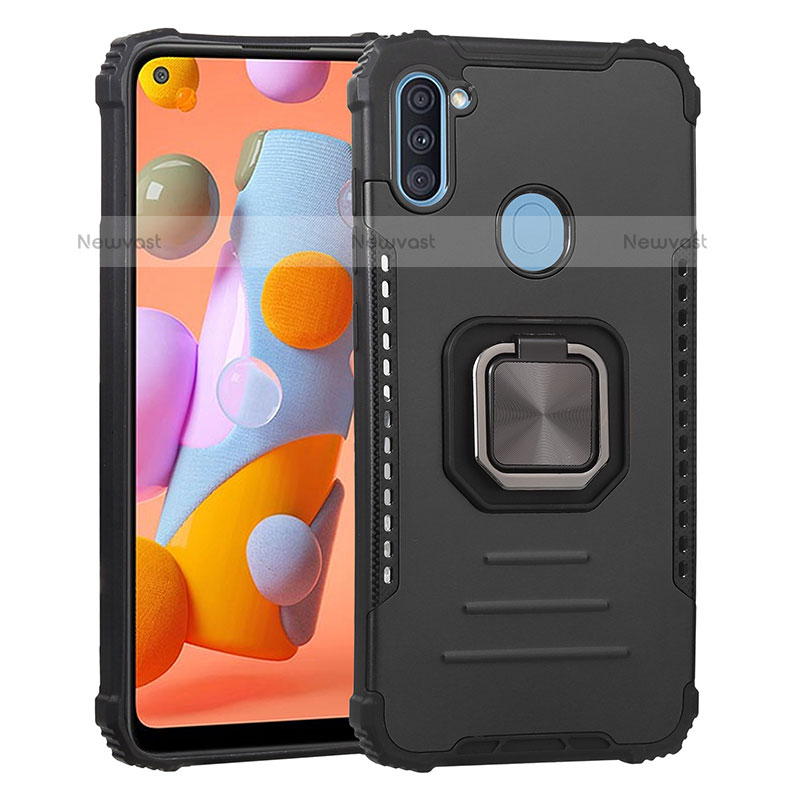 Silicone Matte Finish and Plastic Back Cover Case with Magnetic Finger Ring Stand ZJ2 for Samsung Galaxy A11