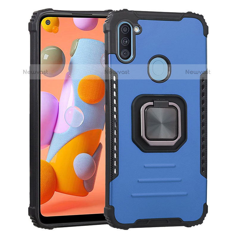Silicone Matte Finish and Plastic Back Cover Case with Magnetic Finger Ring Stand ZJ2 for Samsung Galaxy A11