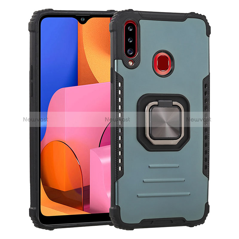 Silicone Matte Finish and Plastic Back Cover Case with Magnetic Finger Ring Stand ZJ2 for Samsung Galaxy A20s