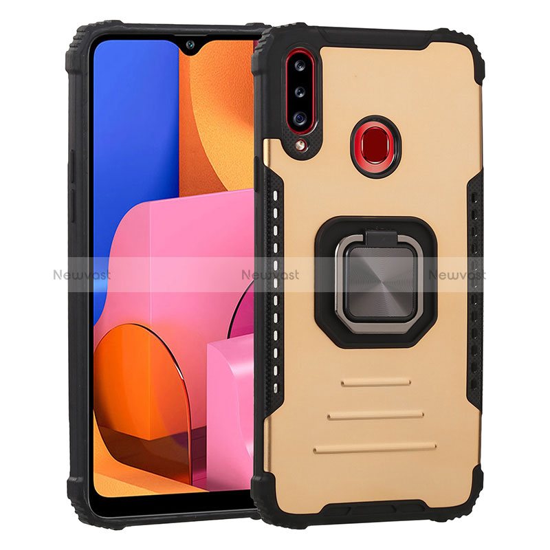 Silicone Matte Finish and Plastic Back Cover Case with Magnetic Finger Ring Stand ZJ2 for Samsung Galaxy A20s