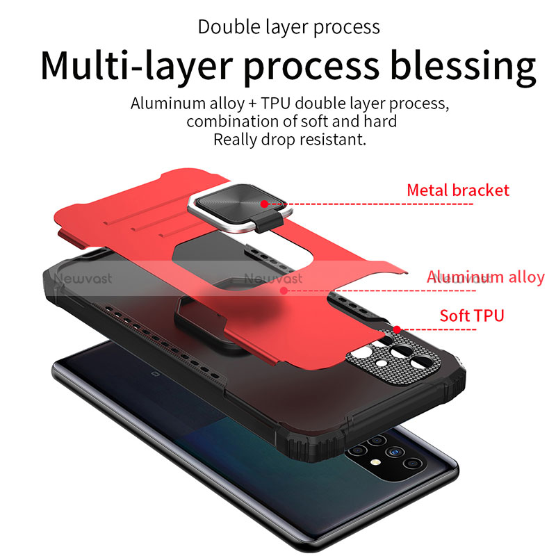 Silicone Matte Finish and Plastic Back Cover Case with Magnetic Finger Ring Stand ZJ2 for Samsung Galaxy A21s