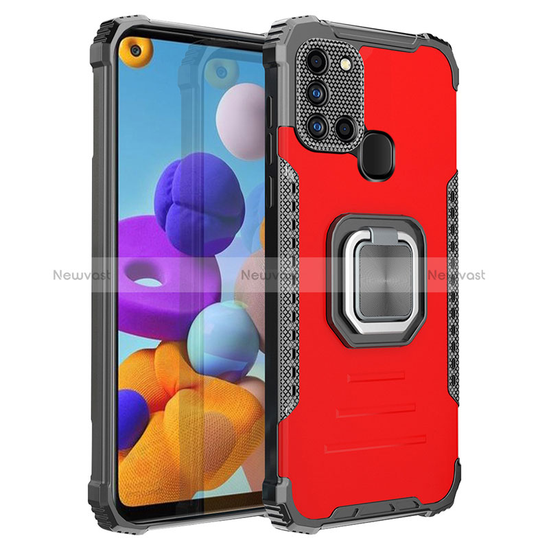 Silicone Matte Finish and Plastic Back Cover Case with Magnetic Finger Ring Stand ZJ2 for Samsung Galaxy A21s