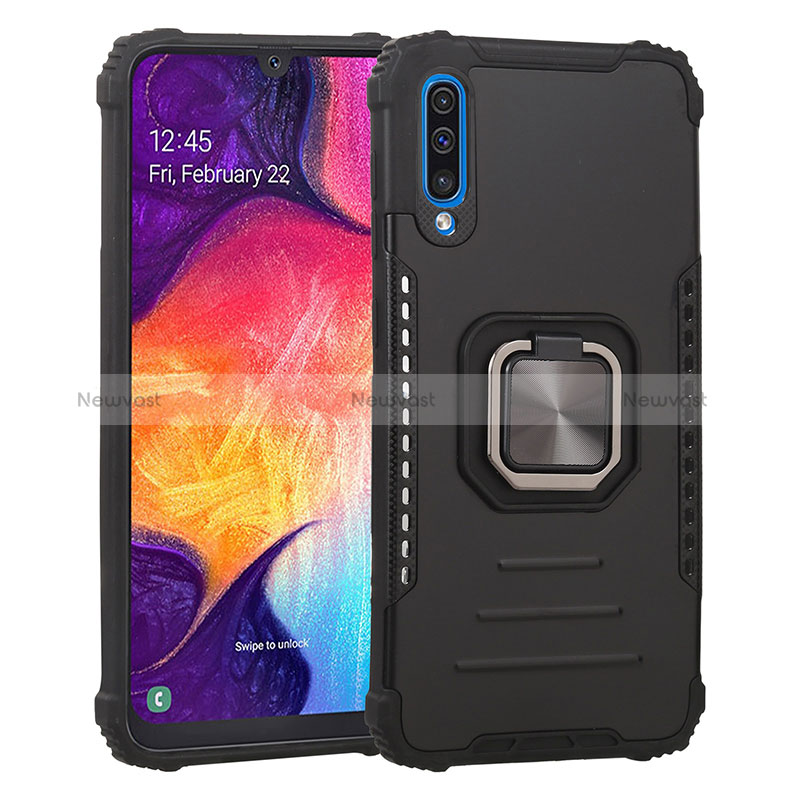 Silicone Matte Finish and Plastic Back Cover Case with Magnetic Finger Ring Stand ZJ2 for Samsung Galaxy A30S