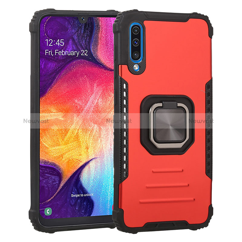 Silicone Matte Finish and Plastic Back Cover Case with Magnetic Finger Ring Stand ZJ2 for Samsung Galaxy A30S