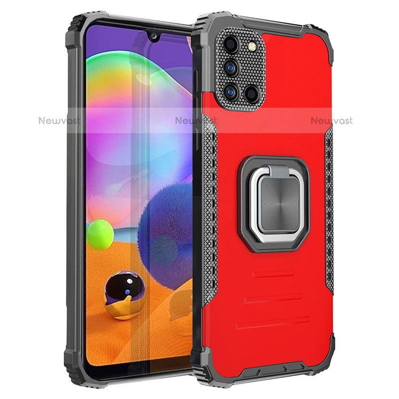 Silicone Matte Finish and Plastic Back Cover Case with Magnetic Finger Ring Stand ZJ2 for Samsung Galaxy A31