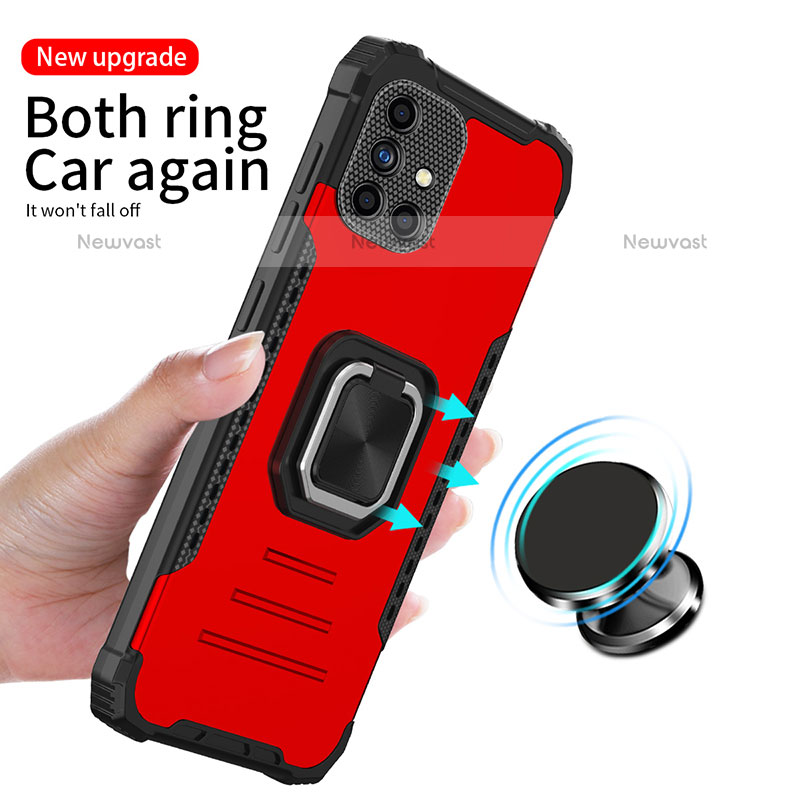 Silicone Matte Finish and Plastic Back Cover Case with Magnetic Finger Ring Stand ZJ2 for Samsung Galaxy A31