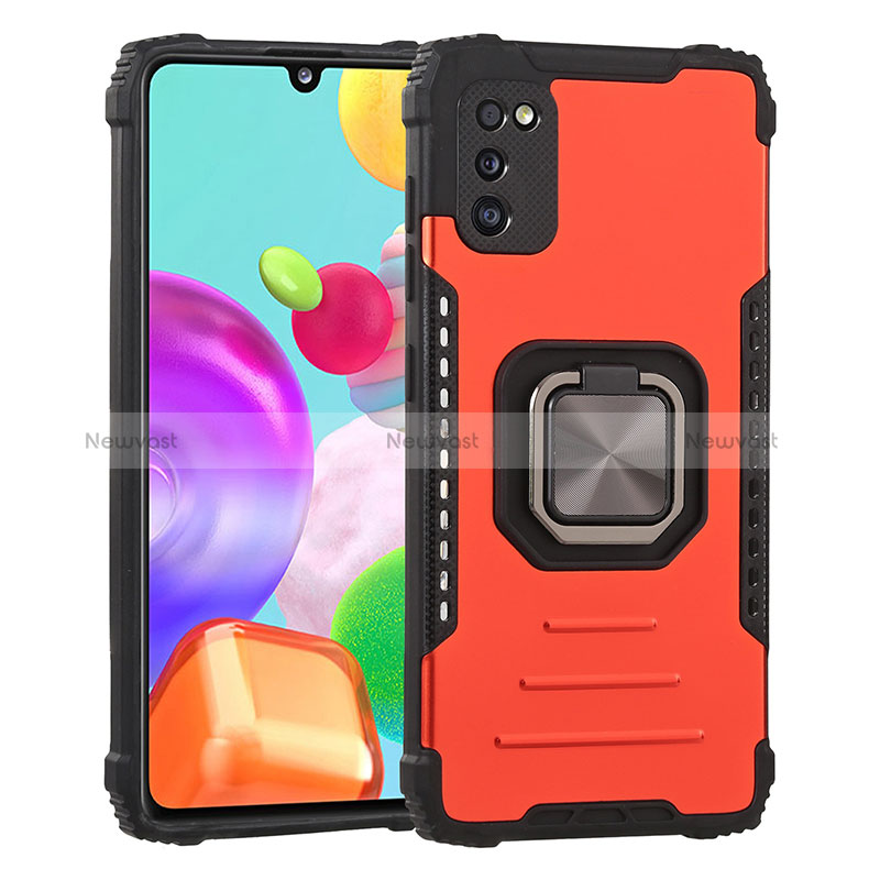 Silicone Matte Finish and Plastic Back Cover Case with Magnetic Finger Ring Stand ZJ2 for Samsung Galaxy A41