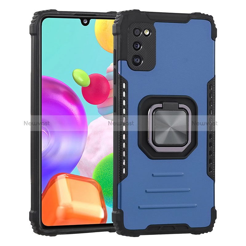 Silicone Matte Finish and Plastic Back Cover Case with Magnetic Finger Ring Stand ZJ2 for Samsung Galaxy A41