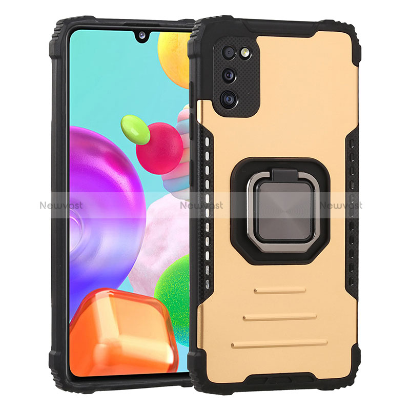 Silicone Matte Finish and Plastic Back Cover Case with Magnetic Finger Ring Stand ZJ2 for Samsung Galaxy A41