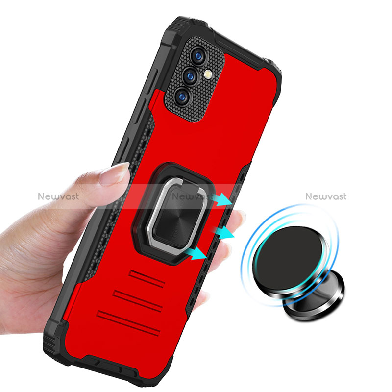 Silicone Matte Finish and Plastic Back Cover Case with Magnetic Finger Ring Stand ZJ2 for Samsung Galaxy A42 5G