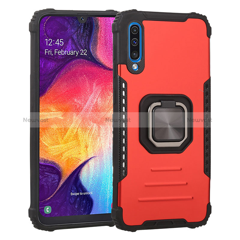Silicone Matte Finish and Plastic Back Cover Case with Magnetic Finger Ring Stand ZJ2 for Samsung Galaxy A50