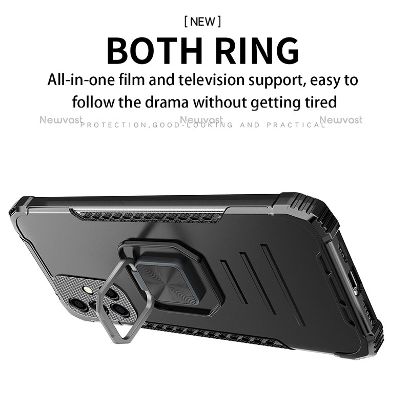 Silicone Matte Finish and Plastic Back Cover Case with Magnetic Finger Ring Stand ZJ2 for Samsung Galaxy A51 4G