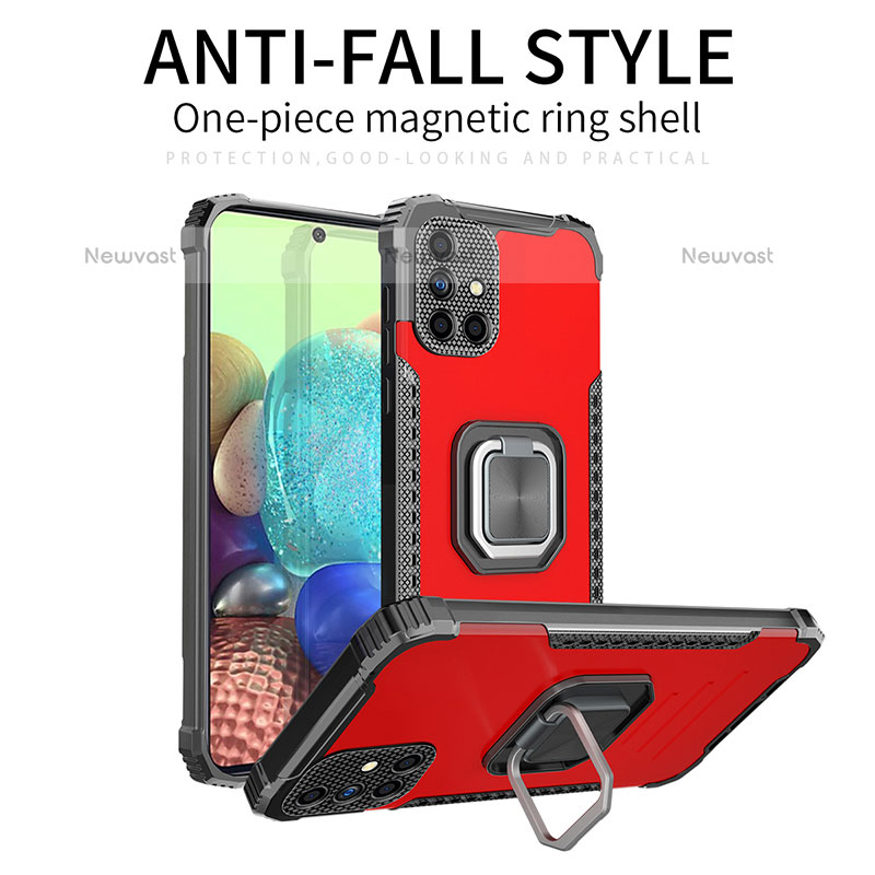 Silicone Matte Finish and Plastic Back Cover Case with Magnetic Finger Ring Stand ZJ2 for Samsung Galaxy A51 4G