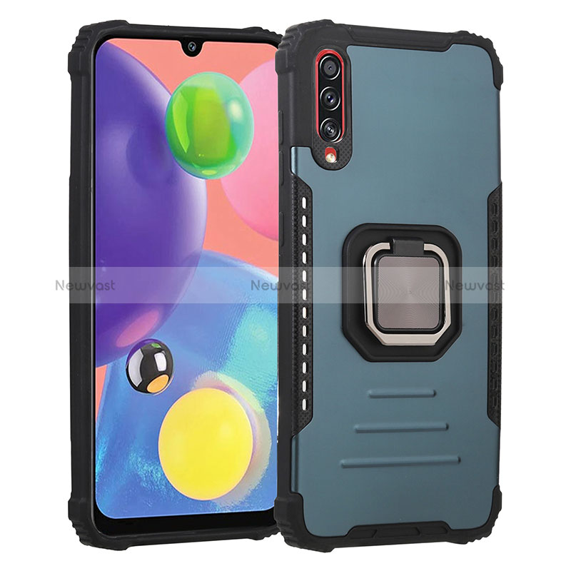 Silicone Matte Finish and Plastic Back Cover Case with Magnetic Finger Ring Stand ZJ2 for Samsung Galaxy A70
