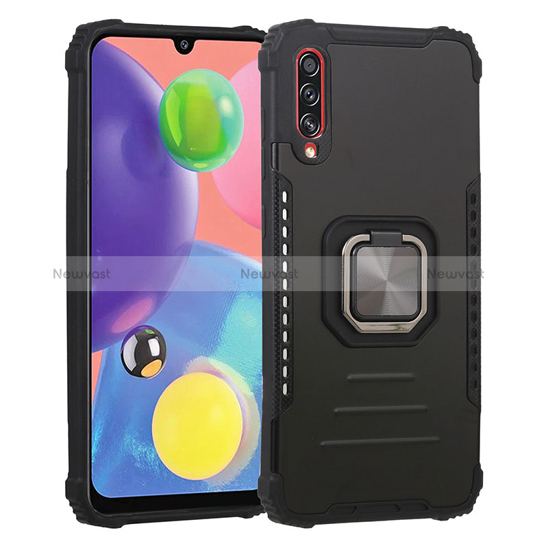 Silicone Matte Finish and Plastic Back Cover Case with Magnetic Finger Ring Stand ZJ2 for Samsung Galaxy A70