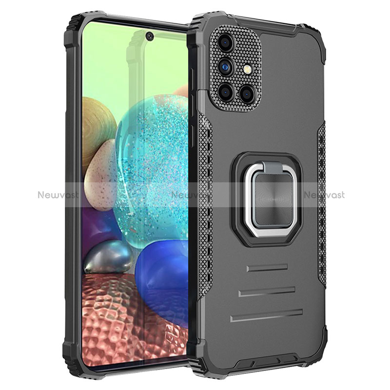 Silicone Matte Finish and Plastic Back Cover Case with Magnetic Finger Ring Stand ZJ2 for Samsung Galaxy A71 5G
