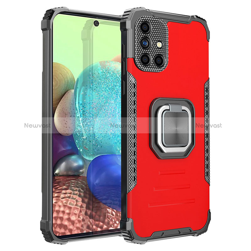 Silicone Matte Finish and Plastic Back Cover Case with Magnetic Finger Ring Stand ZJ2 for Samsung Galaxy A71 5G