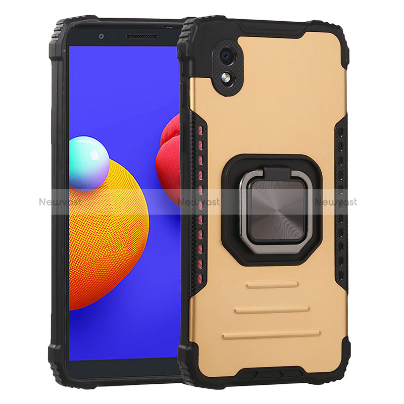 Silicone Matte Finish and Plastic Back Cover Case with Magnetic Finger Ring Stand ZJ2 for Samsung Galaxy M01 Core