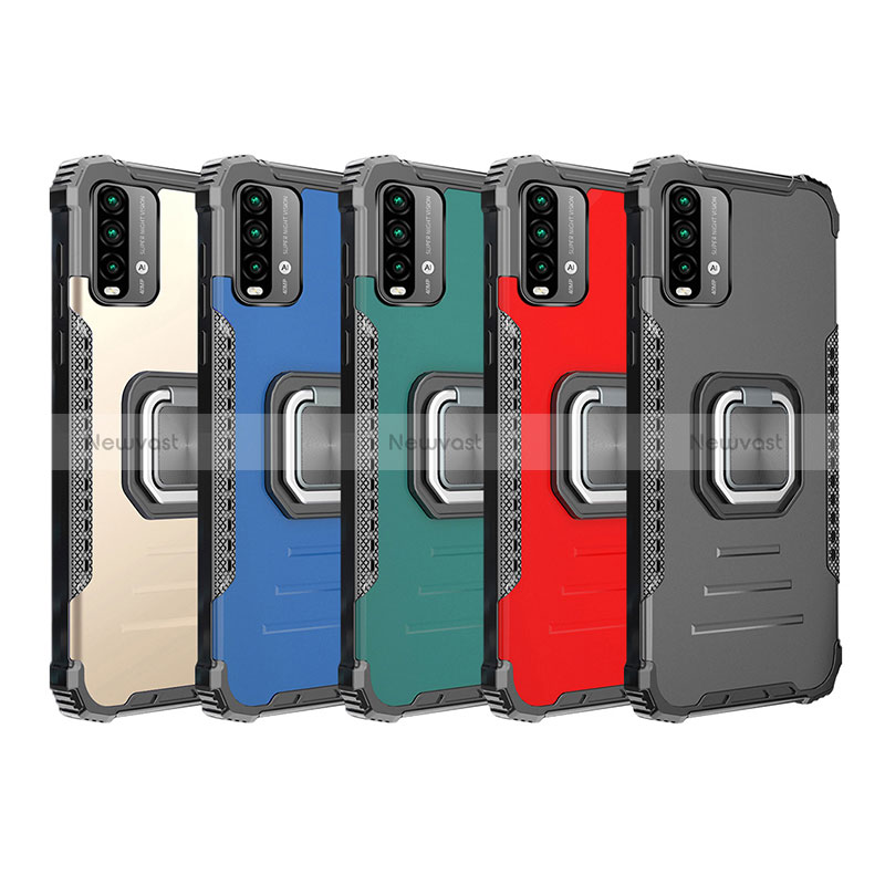 Silicone Matte Finish and Plastic Back Cover Case with Magnetic Finger Ring Stand ZJ2 for Xiaomi Redmi 9T 4G