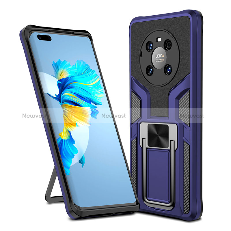 Silicone Matte Finish and Plastic Back Cover Case with Magnetic Finger Ring Stand ZL1 for Huawei Mate 40 Pro